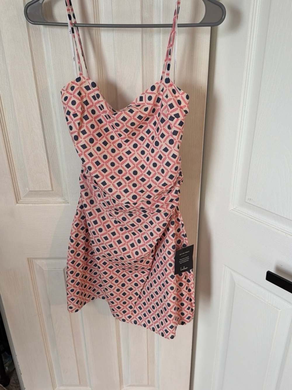 Lulu's Pink Navy Geometric Spaghetti Strap Mini Dress